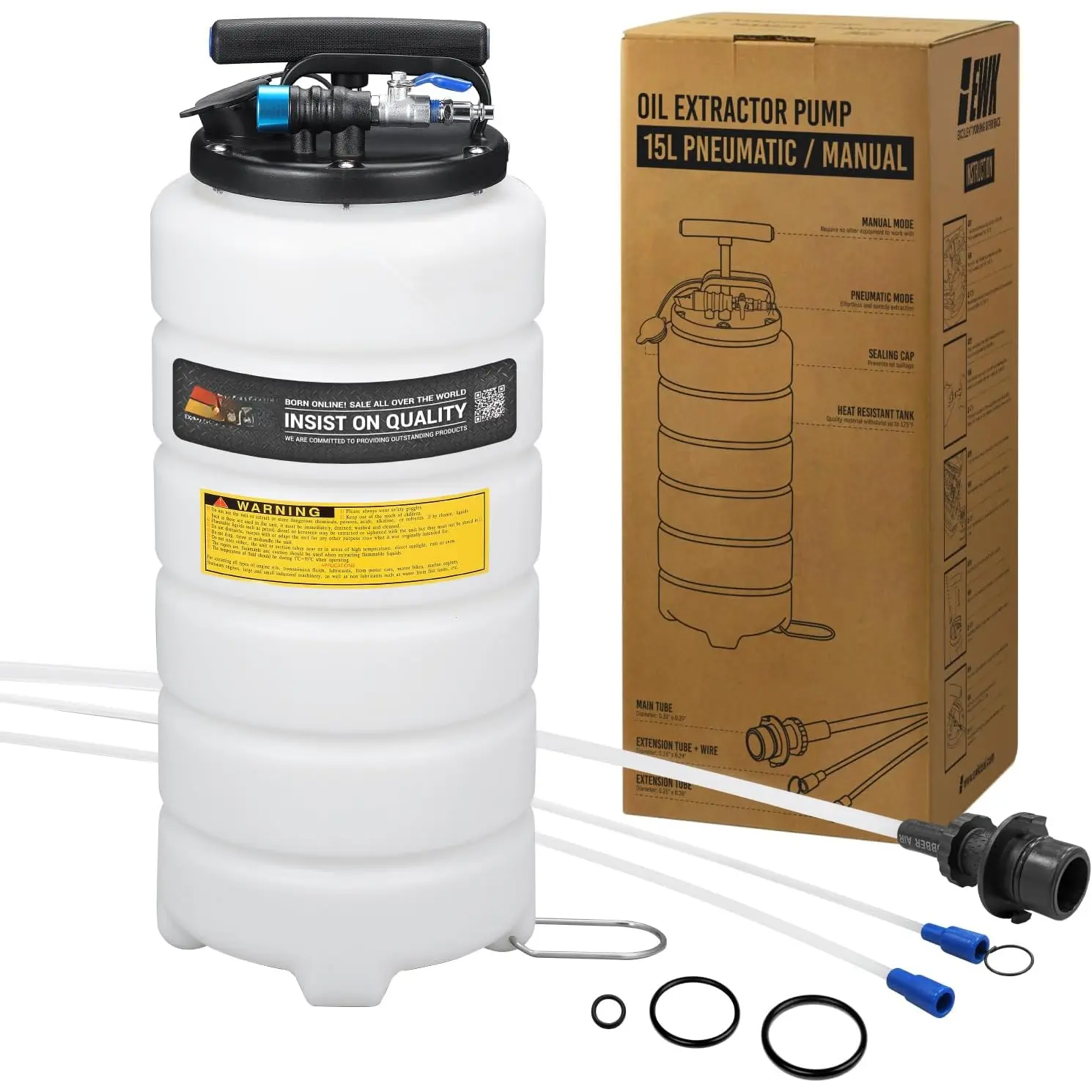 15L Pneumatic/Manual Oil Extractor Pump, Fluid Evacuator for Oil Change, Vacuum Evacuation Tool for Automotives, Coolant, Transmission Fluid, Power Steering Fluid