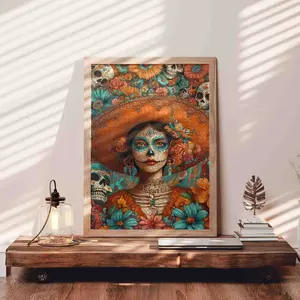 Mexican Sugar Skull Lady 1000 Pieces Jigsaw Puzzle, Day of the Dead Art Puzzle for Adults, Relaxing Brain Challenge and Family Game, Unique Gift and Wall Decor, Size 27.5x20inch(70x50cm)