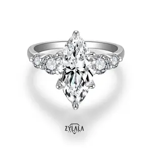 [400] 3.0ct Lab-Created Moissanite Ring Maquise Cut Wedding Ring All Side Stone Lab-Created Moissanite Ring 925 Sterling Silver Promise Ring Engagement Jewelry Christmas Gift