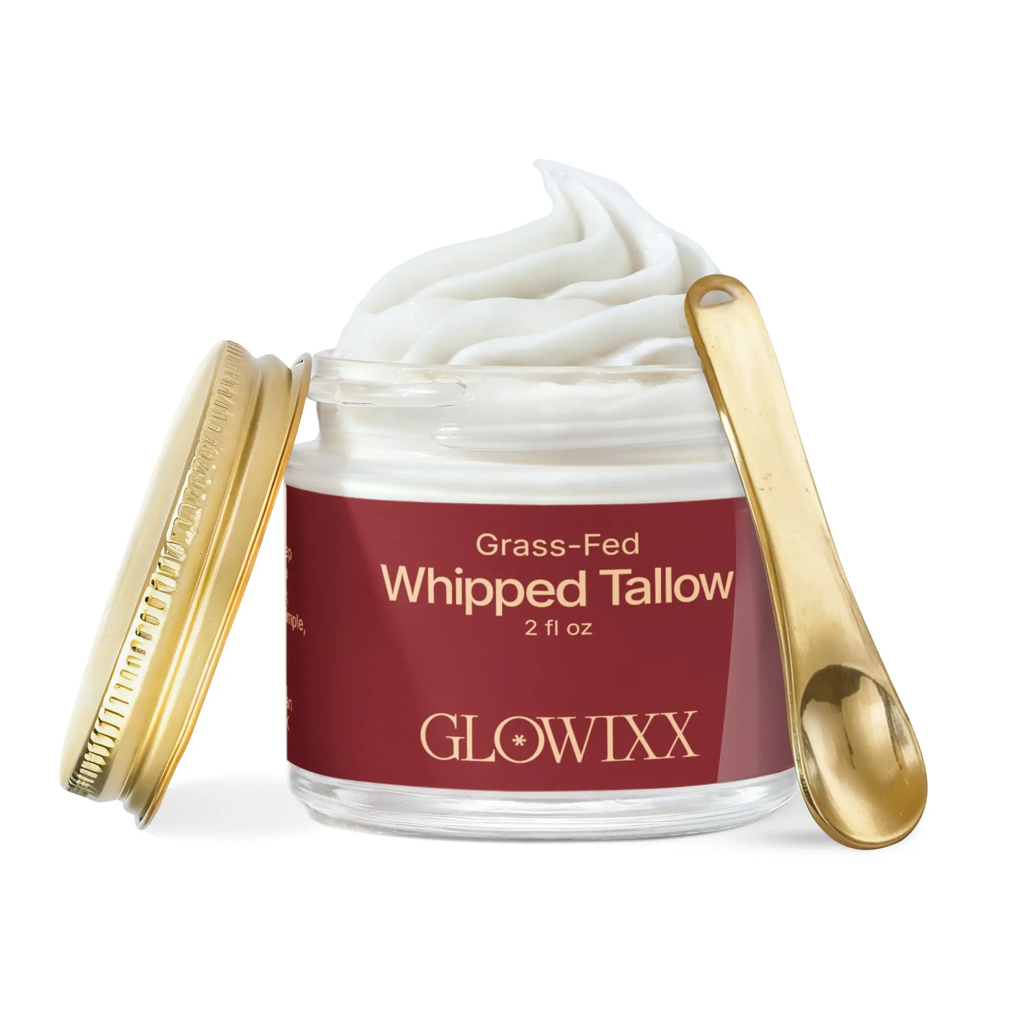 GLOWIXX Grass-Fed Whipped Tallow Balm 2 fl oz - Ultra-Hydrating, Calming Vanilla Aroma, Natural Moisture, Skin-Identical Nourishment, Pure & Simple Skincare