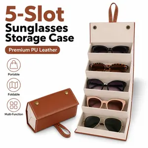 Sun Glasses Storage Box, Multi-Functional 5 Compartment Eyewear Case, Creative High-End PU Leather Sunglasses Organizer, and