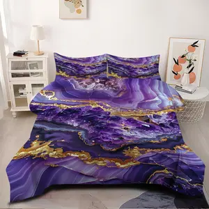 2/3Pcs Elegant Amethyst Agate Comforter Set, Luxurious Purple and Gold Bedding Set, Opulent Geode Inspired Design, Perfect for Glamorous Bedroom Decor, Soft and Cozy Quilt for a Dreamy Sleep Experience，1 or 2 Pillowcase No Pillow Core