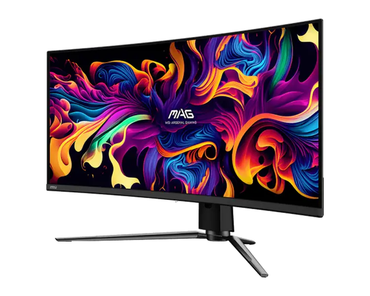 MSI MAG341CQP QD-OLED Gaming Monitor, 34in Curved Metallic Black & Gold, for Gamers, Gaming Focus OLED Curved Computer Monitors
