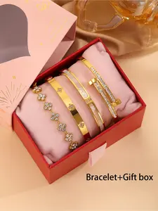 4-piece stainless steel diamond bracelet with exquisite gift box, French elegant fashion style, very suitable for gift-giving and daily commuting, Fashionable Bracelet