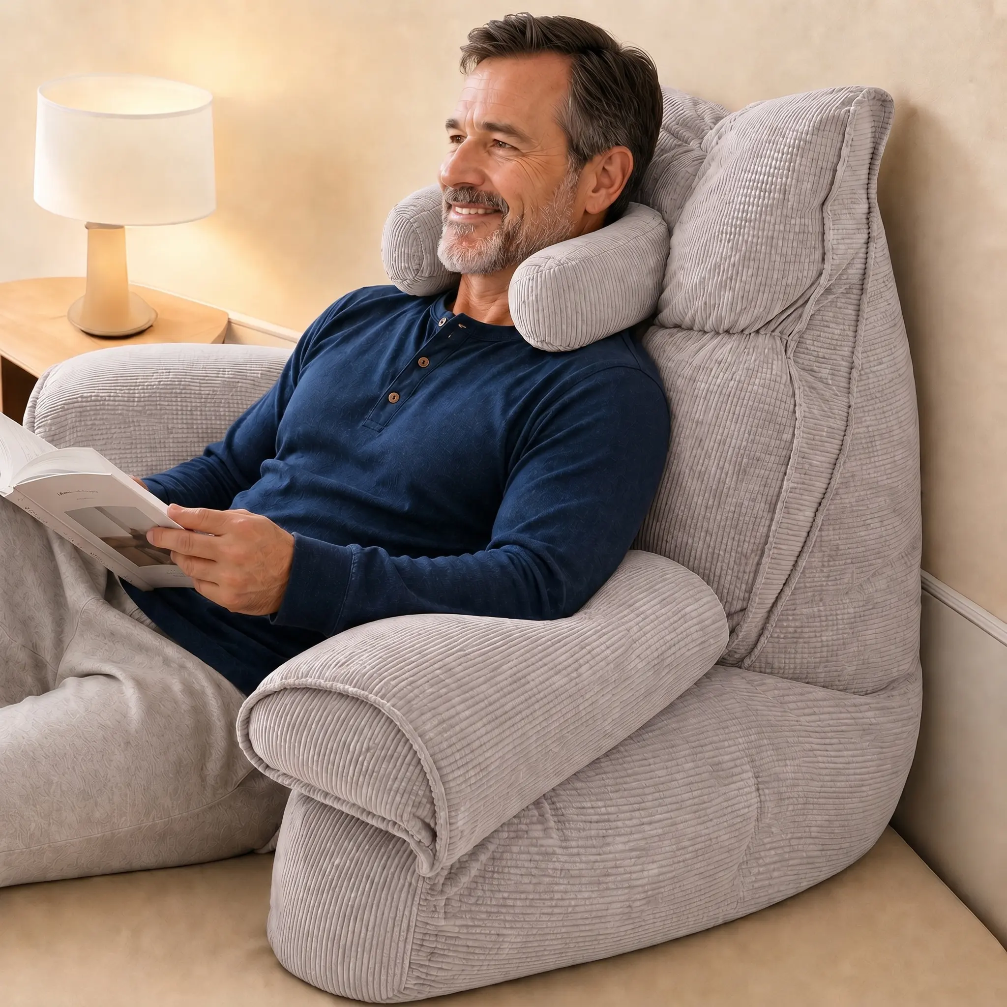 Extra Wide Backrest Support Pillow Cushion - Thick Non-Collapse Support, Removable Machine-Wash Cover, Reading/Gaming Use, Father's Day Gifts for Dad