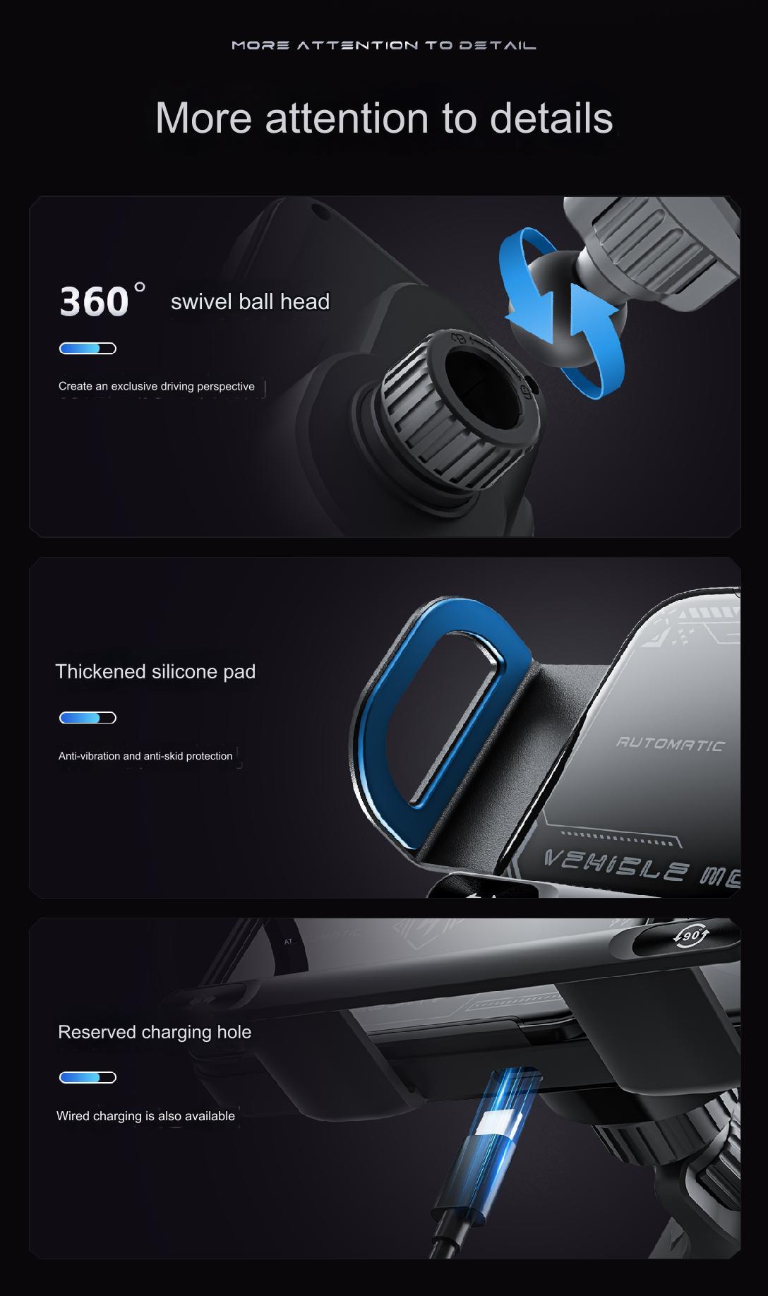 Car Vehicle Automatic phone holder, Phone Holder Car Gadgets for SmartphoneMount 15W wireless charger Phone Charging , 90-degree rotation, installed on car air center console, suitable for 6-7.2-inch mobile phones