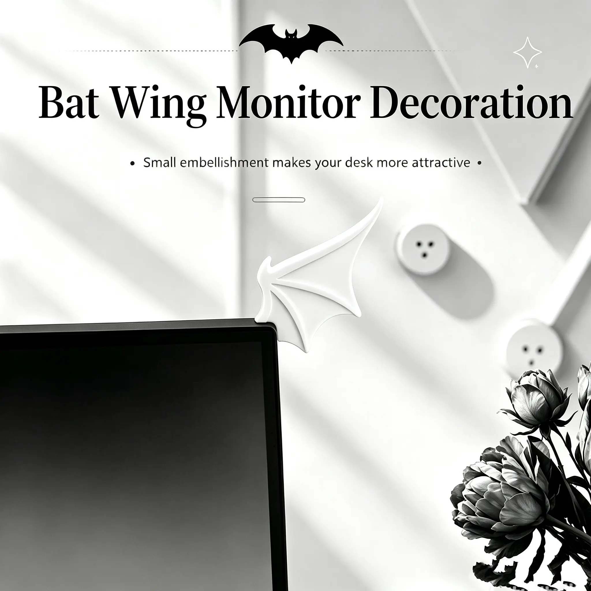 Halloween Bat Wings Monitor Decor | Cute Spooky Decorative Computer Screen Attachment | Goth Gaming Desk Setup Accessories, Pc Monitor Border Ornament, Festive Office Workspace Decoration, Gothic Home Decor