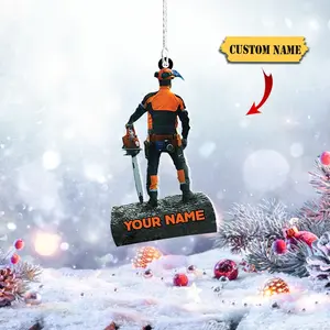 Custom Name Lumberjack Chainsaw Ornament 2D , Personalized Tree Cutting Christmas Decor, Ideal Gift for Woodcutters and Outdoor Enthusiasts