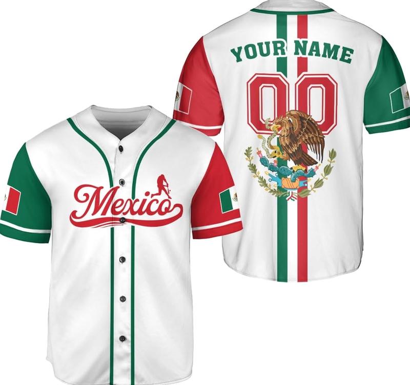Mostprints Custom Mexico Baseball Jerseys Mexican Eagle & Flag Shirt for Teams, Mexico Shirts for Men & Women Size S-5XL (3XL)