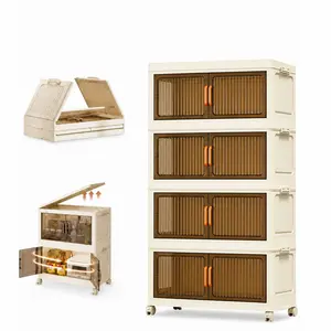 5 Tier Plastic Storage Bins - Stackable Storage Containers with Wheels, Folding Collapsible Organizer Boxes for Home Storage