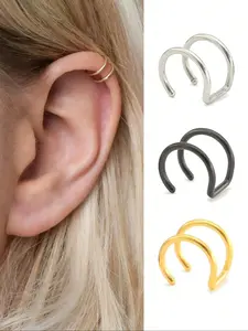 Stainless Steel Women's Fake Ear Cuffs, Golden/Silvery/Black, No Piercing Needed, Daily Wear Jewelry for Men & Women Earcuff