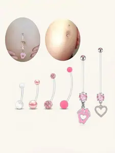 Women's Flexible Belly Button Ring Set, Transparent Acrylic Material, Anti-Allergy Design, Suitable for All Seasons, Size Range 25mm-38mm