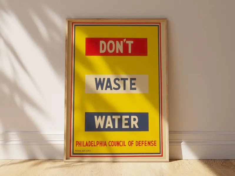 Vintage Don't Waste Water Poster: WWII WPA Art Print [UNFRAMED]