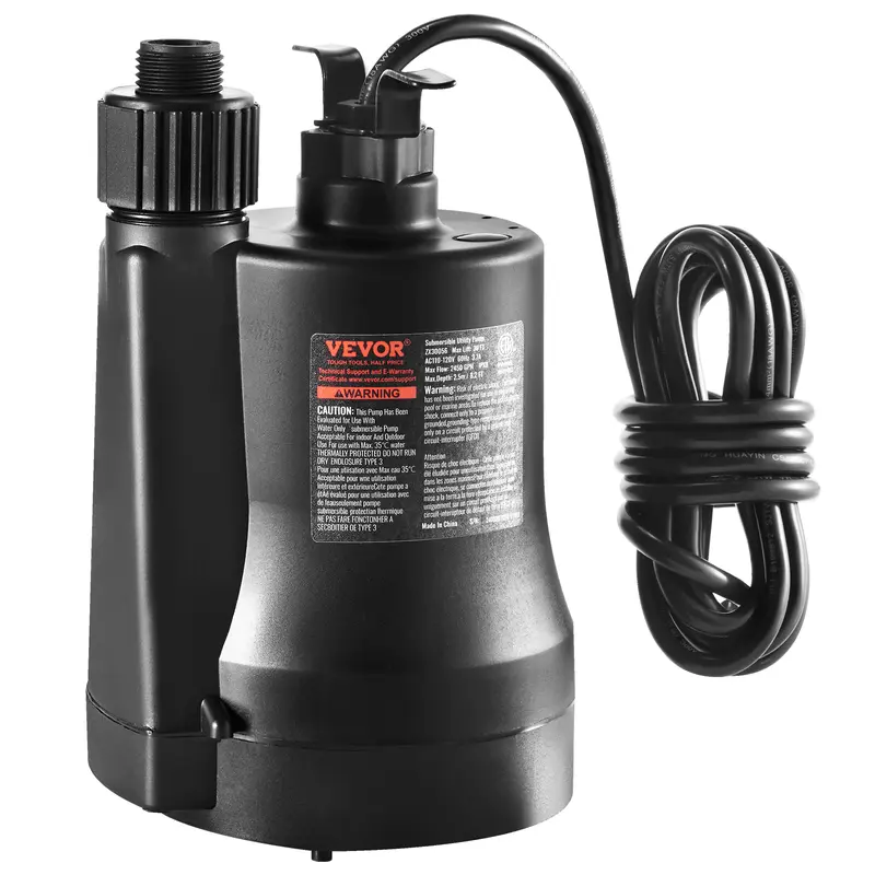 VEVOR Utility Pump, TikTokShopBlackFriday, 1/3 HP, 2450 GPH High Flow, 30 ft Head, Sump Pump Submersible Water Pump Portable Utility Pump with 10 ft Long Power Cord for Draining Water from Swimming Pool Garden Pond Basement