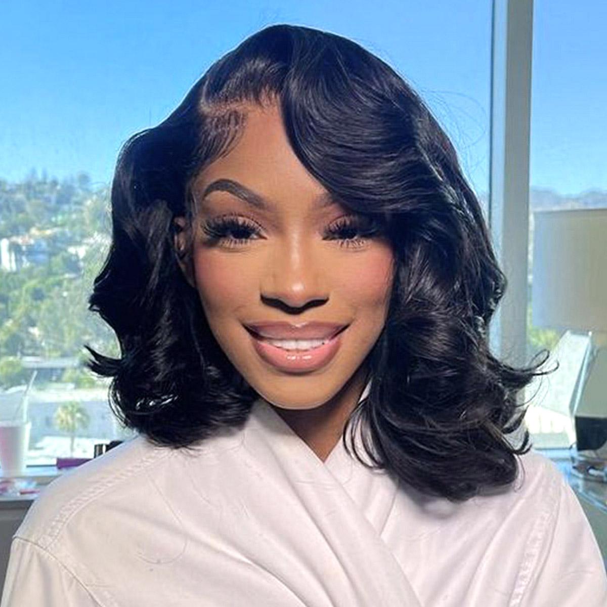 OQ HAIR Bob Wigs Thick Body Wave Lace Front Wig Human Hair 13x4 Lace Frontal Wigs Natural Black