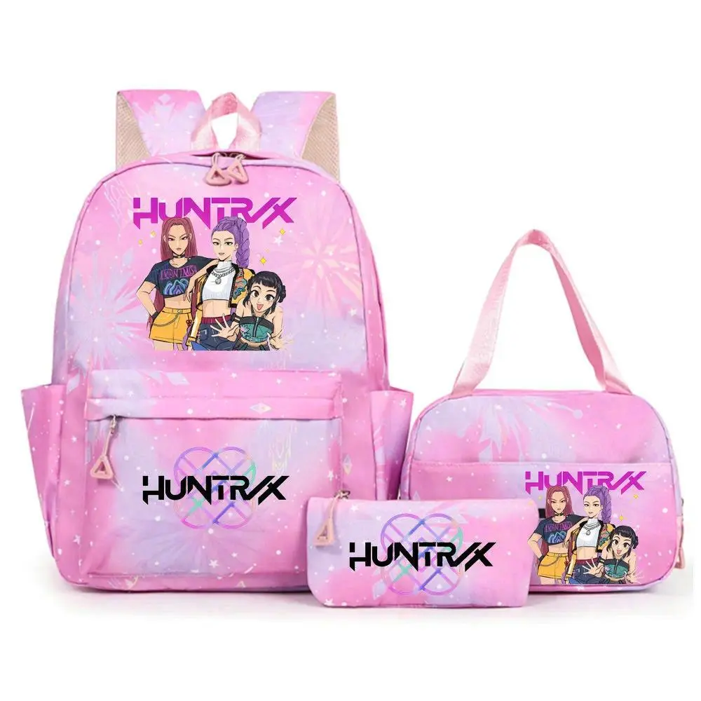 KPop Demon Hunters Print Backpack Set With Lunch Bag And Pencil Bag, Large Capacity Lightweight And Breathable Outdoor Knapsack