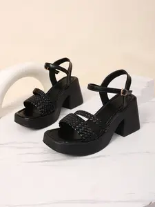 Women's PU Leather Casual High Heel Sandals, Waterproof Platform Chunky Sole, Plain Design Above Ankle Comfortable Shoes