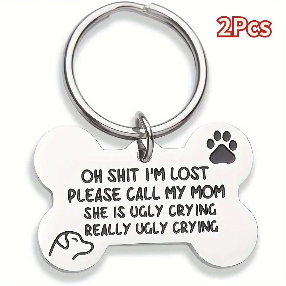 2Pcs Customized Stainless Steel Name Keychains - Personalized Charm Nameplate Engraving Keychains, Bone-Shape Pet ID Tags, Durable Waterproof Easy-Attach Labels for Cat Collars, Ideal for New Pets