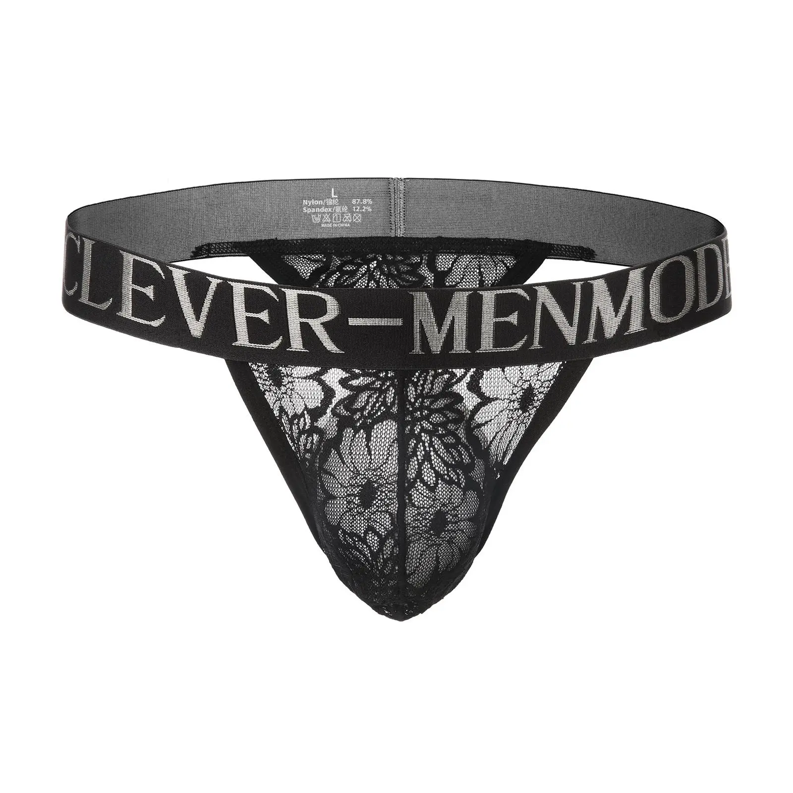 Men Thong Lace Underwear tanga hombre Panties Sexy Transparent Lingerie  Penis Pouch Underpants T-back Wide Waist