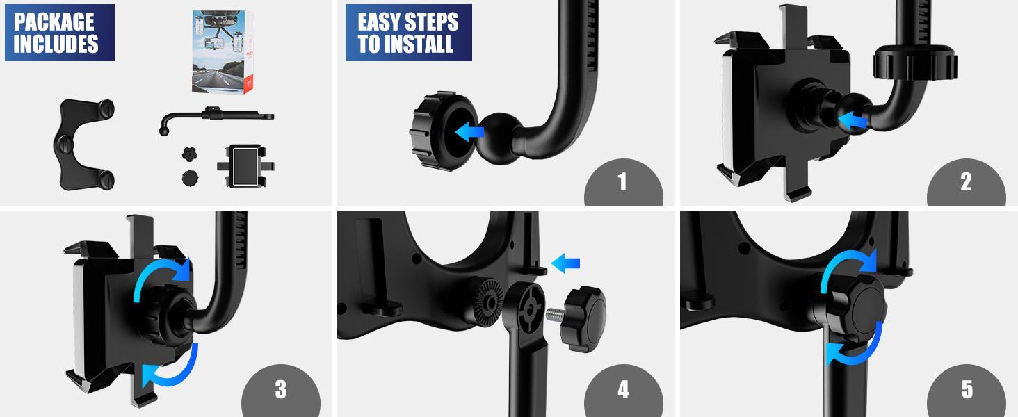 360 Degree Car Phone Holder Rearview Mirror, Multifunctional Navigation Bracket, 360° Rotatable & Retractable Car Phone Holder,car accessories