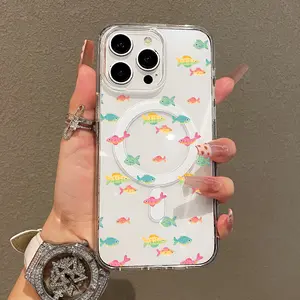 Trendy Magnetic Case for iPhone11/12/13/14/15/16/17/promax, Colorful Fish Pattern Phone Case Ultra Slim, MagSafe Support, Shockproof | Playful & Fun Style