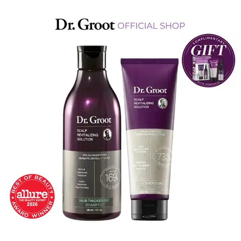 Dr. Groot Scalp Revitalizing Solution Thickening Essentials Duo - Biotin & Rosemary Color-Safe Shampoo and Conditioner Set Haircare Blend