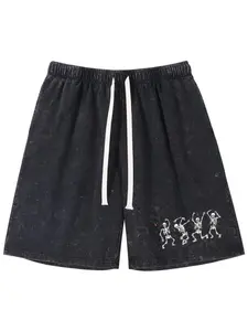 290G Washed Shorts, Men'S Shorts with Dancing Skull Print, Suitable for Outdoor Adventure Travel, Gifts for Friends, Family And Colleagues Easter, Music Festival, Mother's Day Gifts