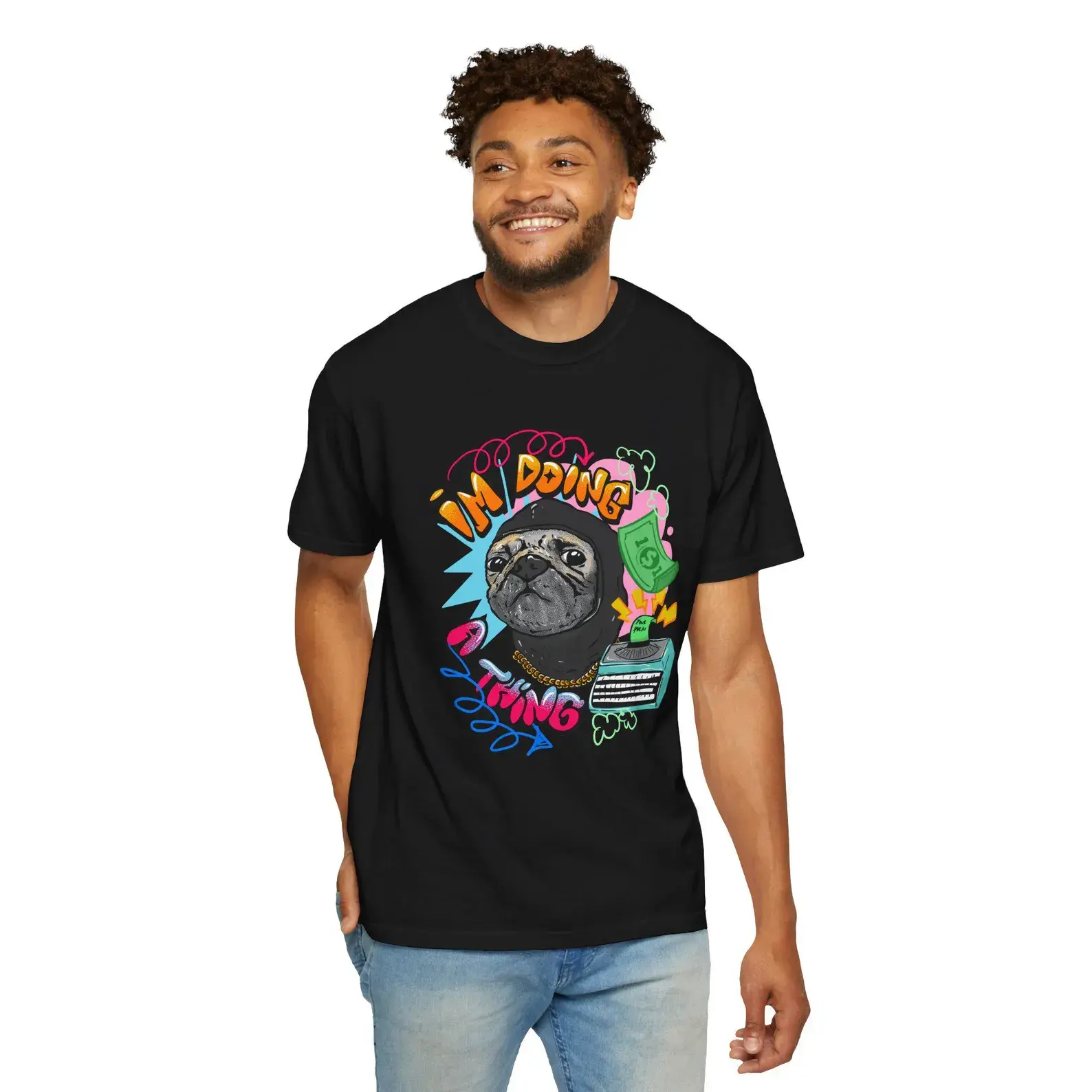 I'm Doing My Thing Hip Hop Pug Graphic T-Shirt Retro Boombox Money Streetwear Casual Short Sleeve Tee For Men Women