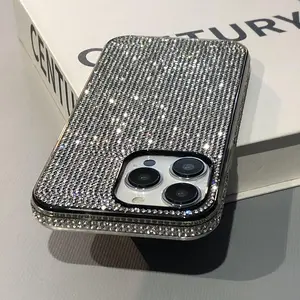 Luxury Full-Crystal Rhinestone Phone Case for iPhone 16 Pro Max, iPhone 16, 15, 14, 13, 12, 11 Pro Max Plus - Shimmering Crystal Rhinestone Silicone Case with Elegant Design for Women Cellphone Smartphone Screen Protector Shockproof