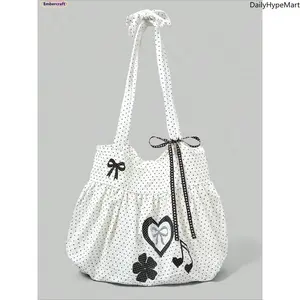 Women's Cute Bow Polka Dot Vintage Embossed Tote Bags - Multi-Functional Laptop Shoulder Fashion Accessory