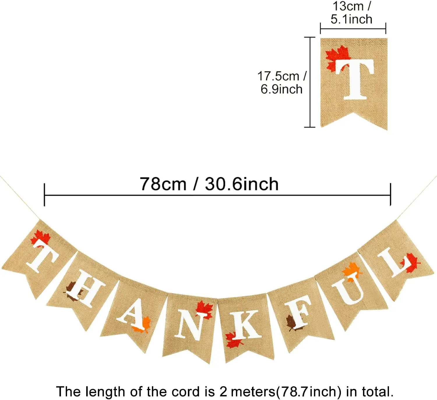 Thankful Burlap Banner with Rustic Autumn Maple Leaves Thanksgiving Day Decorations Garland Fall Harvest Home Decor Mantel Fireplace Wall Hanging