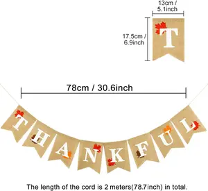 Thankful Burlap Banner with Rustic Autumn Maple Leaves Thanksgiving Day Decorations Garland Fall Harvest Home Decor Mantel Fireplace Wall Hanging