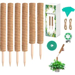 6 Pack Moss Poles for Monstera  Support (4x17in + 2x12in, 92in Total) - Stackable Moss Pole for ,Ideal  Stakes for Indoor , Pothos, and Philodendron Support,with Garden Ties