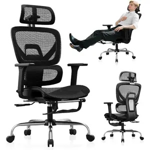 Synorla Ergonomic Office Chair with Footrest, Mesh Desk Chair with 135 °   Recline, Adjustable Lumbar Support, 3D Armrests and Headrest, Swivel Computer Chair for Home Office