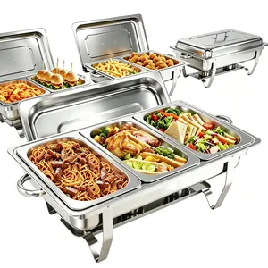 3-Compartment Stainless Steel Chafing Dish Buffet Set with Handles and Pans, Dishwasher-Safe Commercial Food Warmer for Hot Food, Ideal for Banquets, Wedding Catering