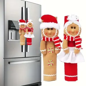 Cute Gingerbread Refrigerator Handle Cover, Christmas Kitchen Decor with Candy Stick, Easy Install, Durable Fabric, Perfect Gift Idea(Sheet)