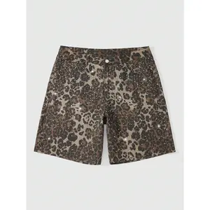 Men's Spring/Summer Casual Graphic Rhinestone Leopard Print Pocket Summer Casual Denim Shorts