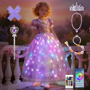 UPORPOR Light-Up Purple Pink Princess Dress for Girls – 100+ LED Modes, Music Sync, Halloween Christmas Costume with Accessories (Ages 3-9), Mothersdaygift