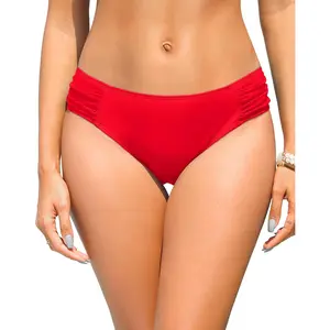 Women's Low Rise Ruched Bikini Bottoms - Full Coverage Swim Bottom Bathing Suit
