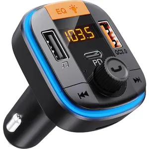 Bluetooth FM Transmitter for Car-Bluetooth 5.0 Adapter PD20W+QC3.0 Lighter Radio Receiver Music Player Car Charger Supports Hands-Free Call Siri Google Assistant