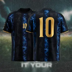 Argentine Inspired Custom Name & Number Soccer Jersey 2026, Black Blue Fan Football Shirt, Personalized #10 Retro Sportswear, Breathable Crewneck Jersey, Unisex Gift for Soccer Fans