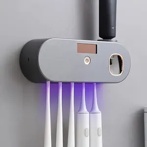 Intelligent UV Toothbrush Sanitizer And Toothpaste Dispenser, USB Charging Wall Mounted Toothbrush Holder with Toothpaste Squeezer Device, 5 Slots Toothbrush Holder with Automatic Sterilization, Bathroom Toothbrush Sanitizer, Bathroom Storage, Bathroo