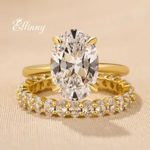 Effinny Jewelry 5 Carat Oval Cut Golden Wedding Ring Set In Sterling Silver, 5A Cubic Zirconia Promise Ring, Bridal Ring Set for Travel
