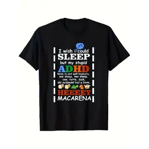 Men's Funny ADHD Humor TShirt I Wish I Could Sleep But My Stupid ADHD Kicks In Slogan with ADHD Awareness Ribbon & Sheep Design 220gsm Heavyweight Casual Round Neck for Ad Top for Daily Activities Crew Neck Drop Shoulder - Versatile, PLUS SIZE