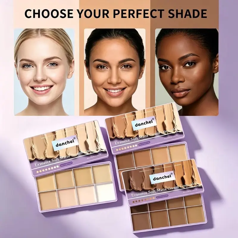 Danchel 1-Count 8-Color Concealer Palette - Flawless Face Coverage, Alcohol-Free, Long-Wear, Multi-Use Cosmetic for Contour, Waterproof, Transfer-Proof, Soft Mist Luxury Finish, Any Shade Suitability, All Skin Types Daily Use