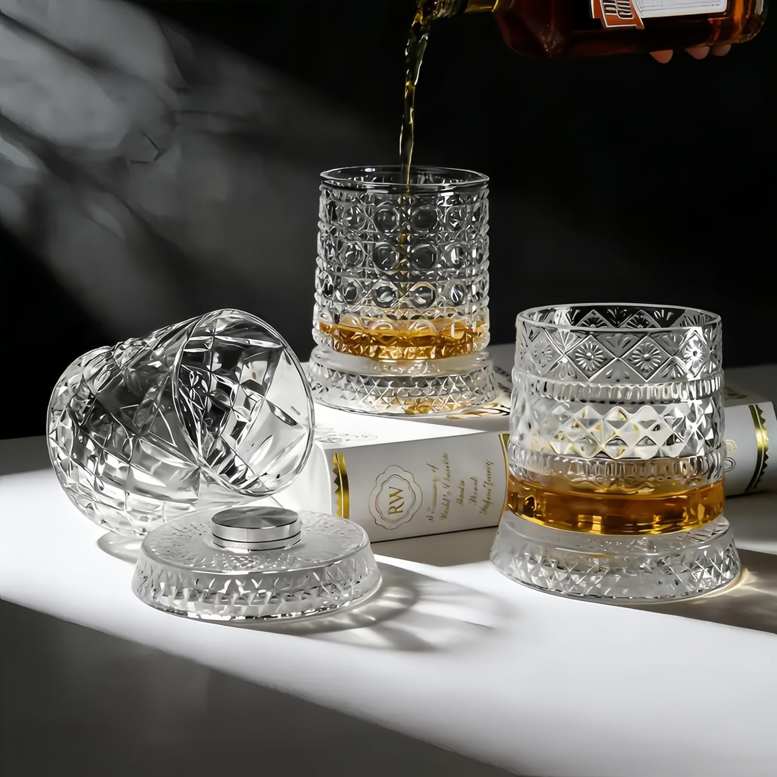 Luxury 360° Spinning Whiskey Glass | Stress Relief Crystal Cup for Aesthetic Home Bar