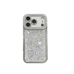 Diamond Edge Epoxy Case for iPhone 17 Pro Max Electroplated 15 Phone Case 16 Shiny 13 Glitter 14 for Women