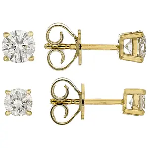 JTV Lab-Grown Diamond G-H VS 14K Yellow Gold Over Silver Solitaire Stud Earrings 2 Pairs 1.50ctw