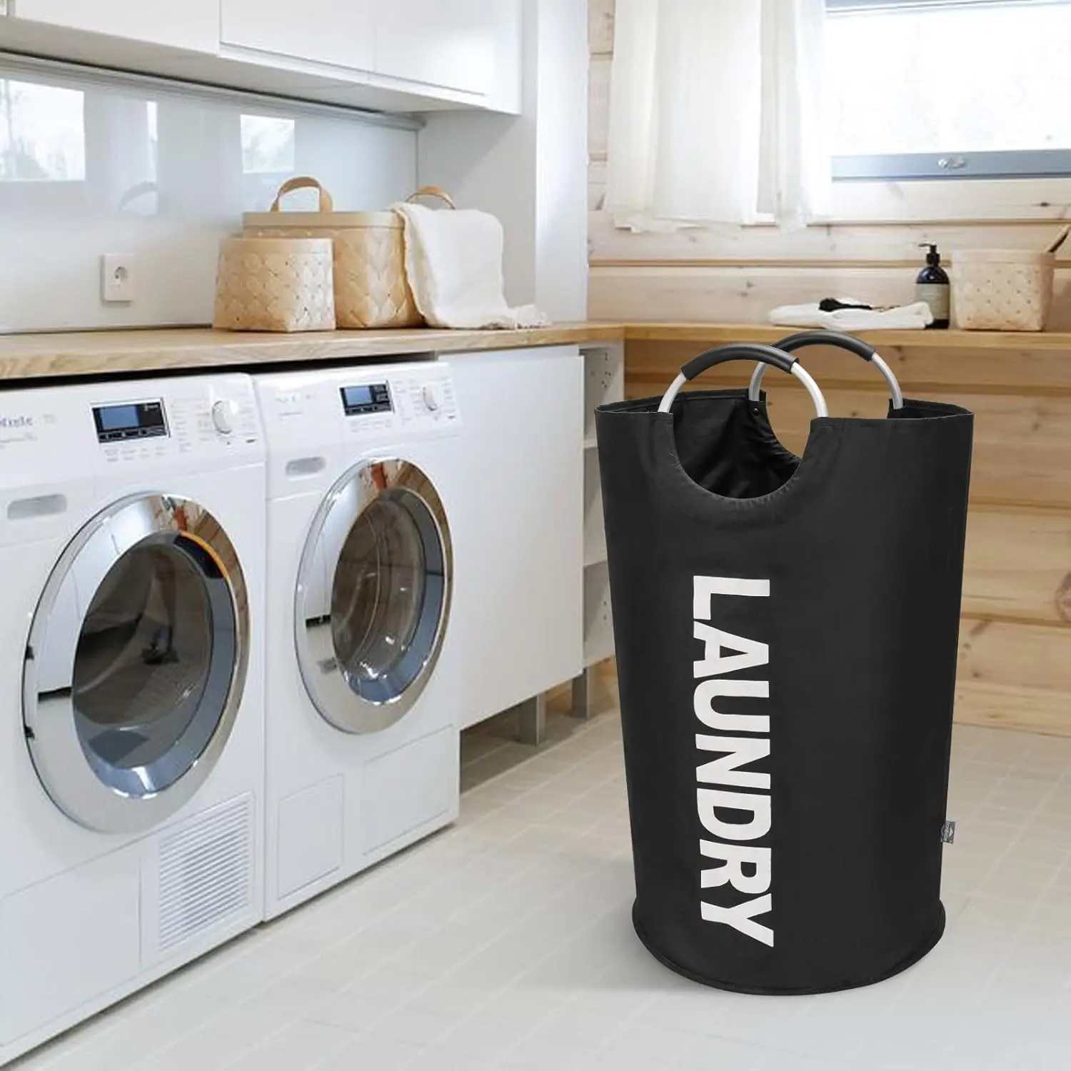 90L Large Foldable Laundry Hamper, Standalone High-Capacity Portable Laundry Bag, Space-Saving Clothes Basket, Heavy Duty Laundry Basket, Folding Laundry Basket