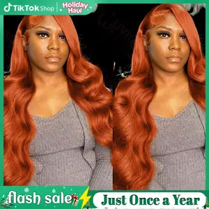 Bling Hair 30 32 Inch Orange Ginger Lace Frontal Wigs Human Hair Body Wave 13x6 13x4 HD Lace Frontal Wig Pre Plucked Loose Wave Colored Brazilian Transparent Lace Wig 180% Density Clearence Sale TikTokShopHolidayHaul